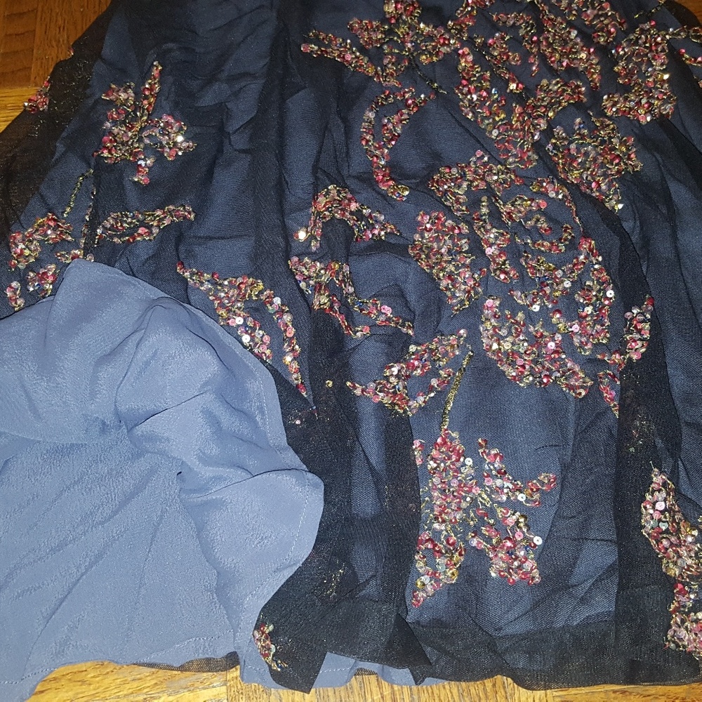 French Connection Tulle Midi Skirt 4 Black holiday party flow sparkly sequin new - Picture 6 of 9